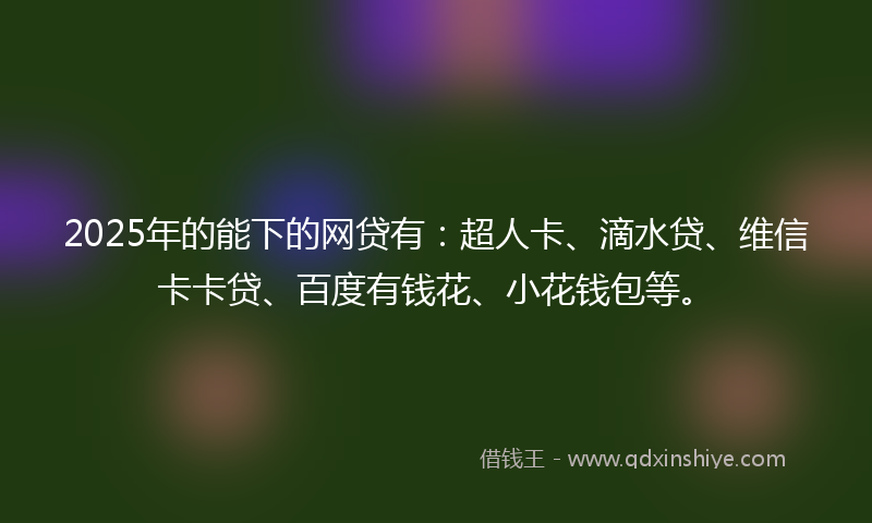 2025年的能下的网贷有：超人卡、滴水贷、维信卡卡贷、百度有钱花、小花钱包等。