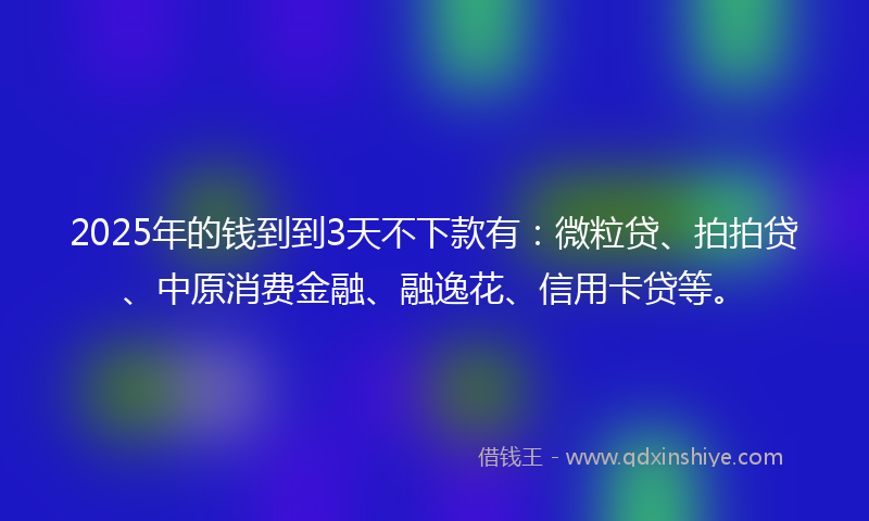2025年的钱到到3天不下款有：微粒贷、拍拍贷、中原消费金融、融逸花、信用卡贷等。