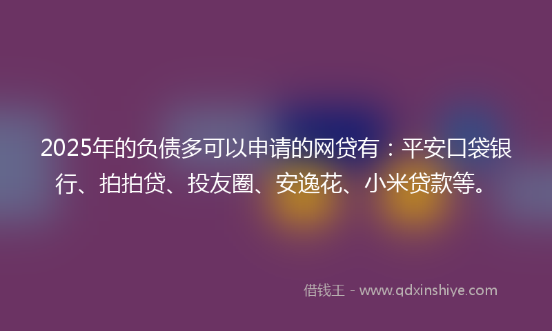 2025年的负债多可以申请的网贷有：平安口袋银行、拍拍贷、投友圈、安逸花、小米贷款等。