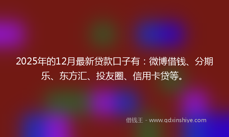 2025年的12月最新贷款口子有：微博借钱、分期乐、东方汇、投友圈、信用卡贷等。
