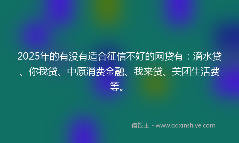 2025年的有没有适合征信不好的网贷有：滴水贷、你我贷、中原消费金融、我来贷、美团生活费等。
