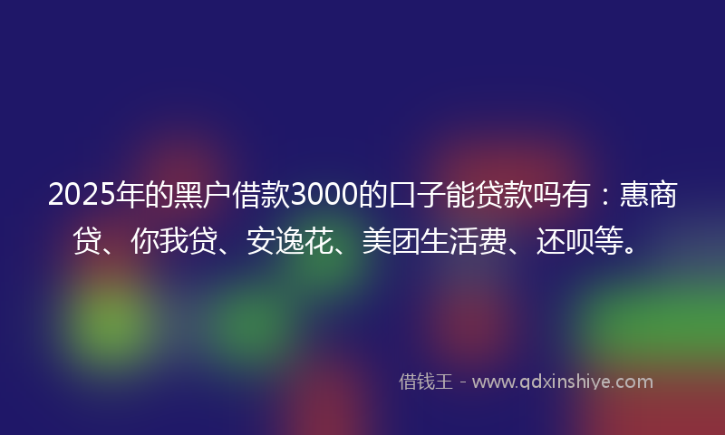 2025年的黑户借款3000的口子能贷款吗有：惠商贷、你我贷、安逸花、美团生活费、还呗等。
