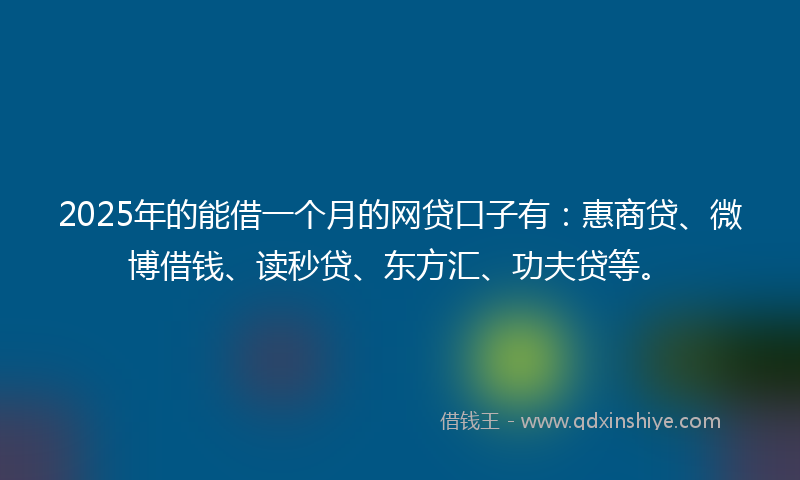 2025年的能借一个月的网贷口子有：惠商贷、微博借钱、读秒贷、东方汇、功夫贷等。