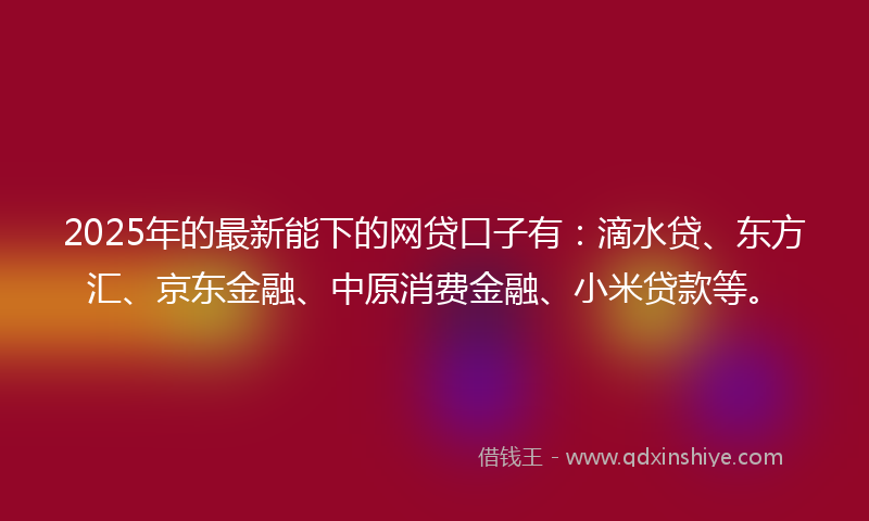 2025年的最新能下的网贷口子有：滴水贷、东方汇、京东金融、中原消费金融、小米贷款等。