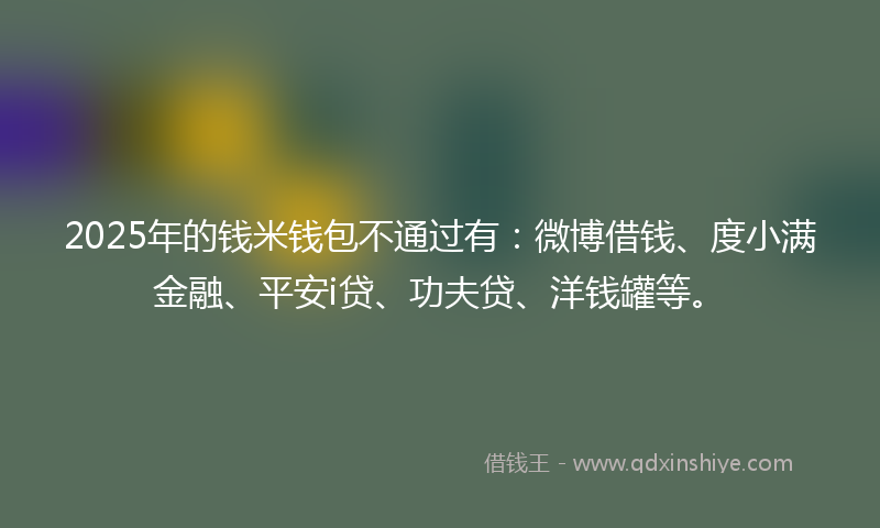 2025年的钱米钱包不通过有：微博借钱、度小满金融、平安i贷、功夫贷、洋钱罐等。