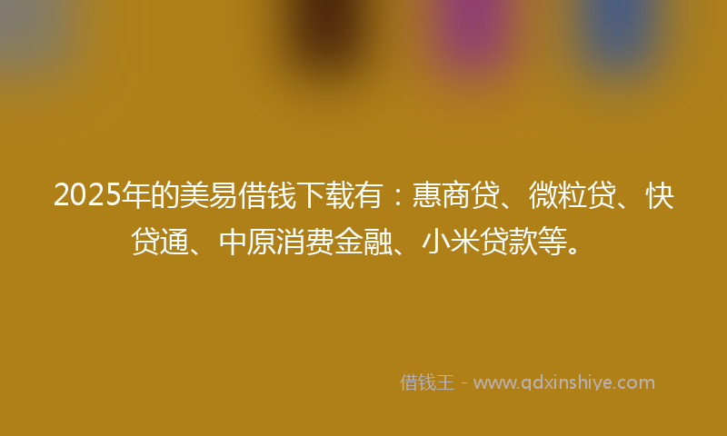 2025年的美易借钱下载有：惠商贷、微粒贷、快贷通、中原消费金融、小米贷款等。