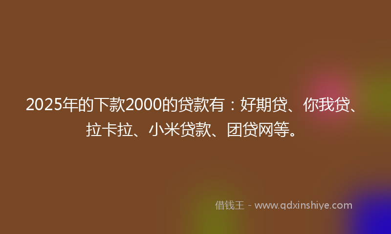 2025年的下款2000的贷款有：好期贷、你我贷、拉卡拉、小米贷款、团贷网等。
