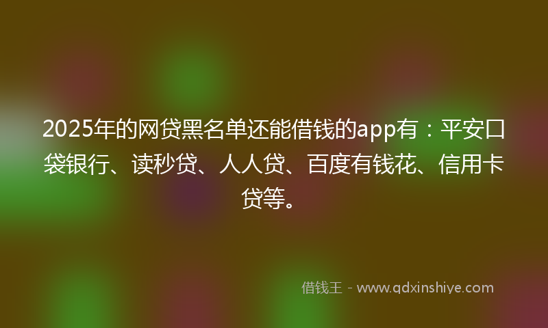 2025年的网贷黑名单还能借钱的app有：平安口袋银行、读秒贷、人人贷、百度有钱花、信用卡贷等。