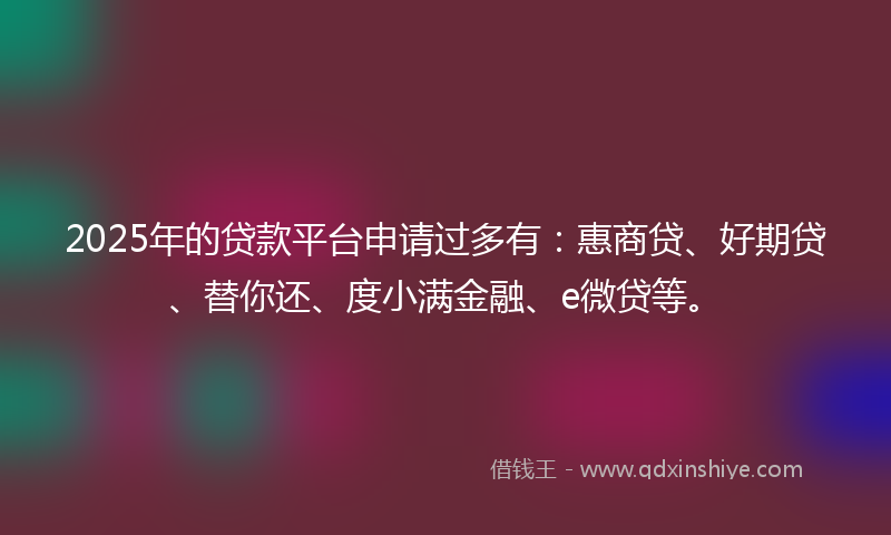2025年的贷款平台申请过多有：惠商贷、好期贷、替你还、度小满金融、e微贷等。