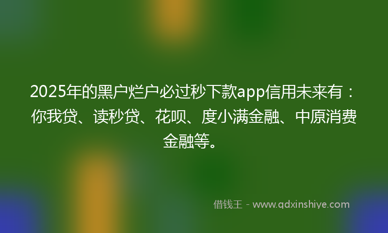 2025年的黑户烂户必过秒下款app信用未来有：你我贷、读秒贷、花呗、度小满金融、中原消费金融等。
