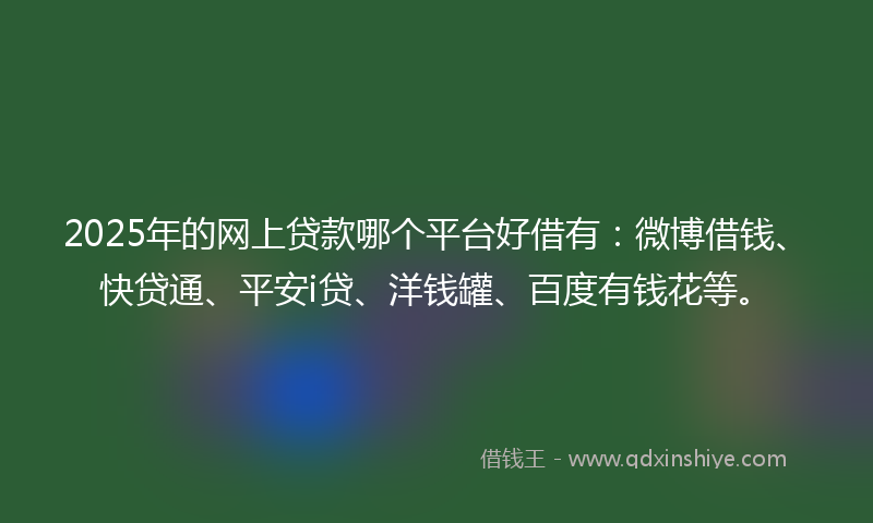 2025年的网上贷款哪个平台好借有：微博借钱、快贷通、平安i贷、洋钱罐、百度有钱花等。