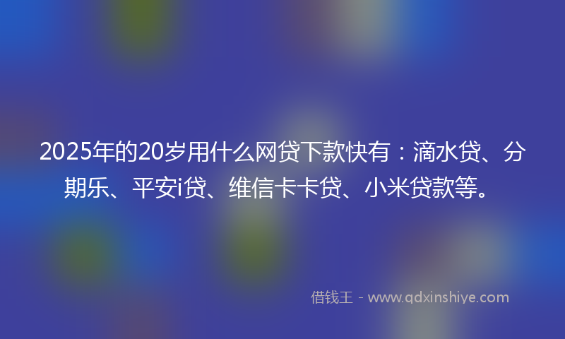 2025年的20岁用什么网贷下款快有:滴水贷、分期乐、平安i贷、维信卡卡贷、小米贷款等。
