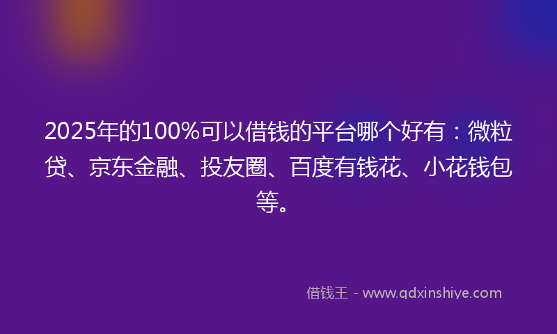 2025年的100%可以借钱的平台哪个好有：微粒贷、京东金融、投友圈、百度有钱花、小花钱包等。