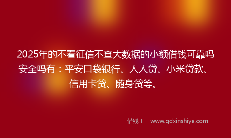 2025年的不看征信不查大数据的小额借钱可靠吗安全吗有：平安口袋银行、人人贷、小米贷款、信用卡贷、随身贷等。