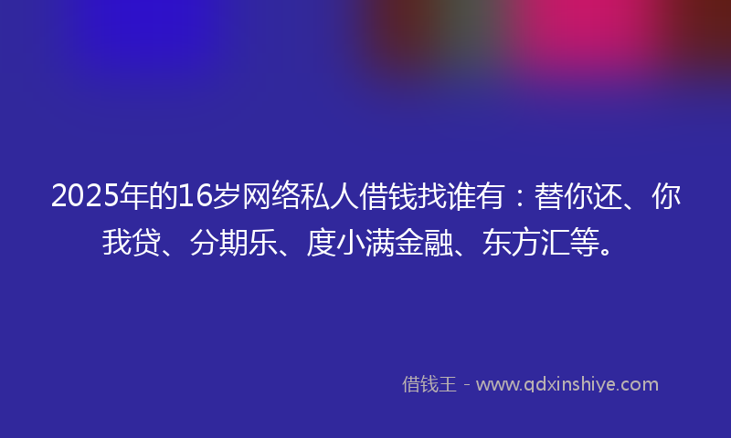 2025年的16岁网络私人借钱找谁有：替你还、你我贷、分期乐、度小满金融、东方汇等。