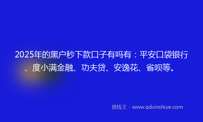 2025年的黑户秒下款口子有吗有：平安口袋银行、度小满金融、功夫贷、安逸花、省呗等。