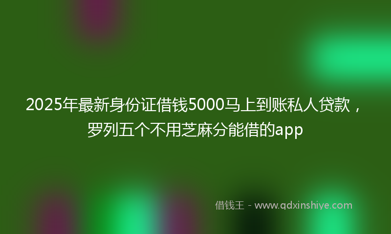 2025年最新身份证借钱5000马上到账私人贷款，罗列五个不用芝麻分能借的app