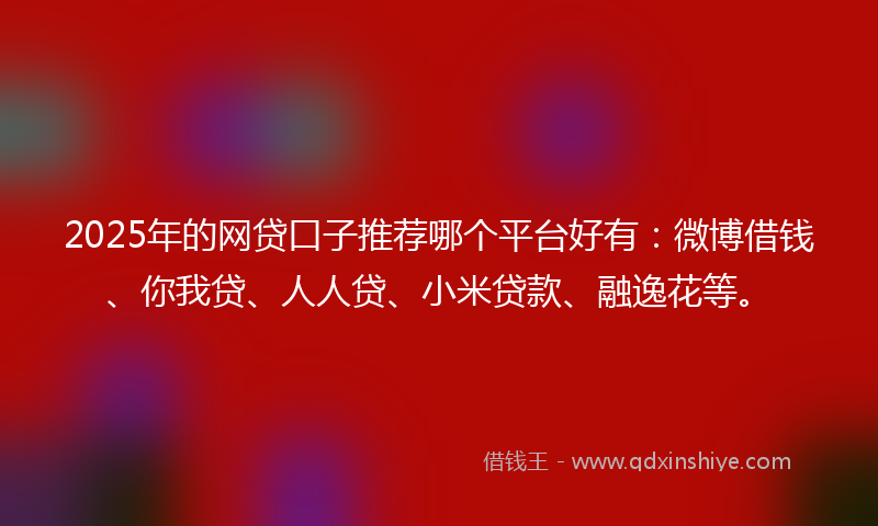 2025年的网贷口子推荐哪个平台好有：微博借钱、你我贷、人人贷、小米贷款、融逸花等。