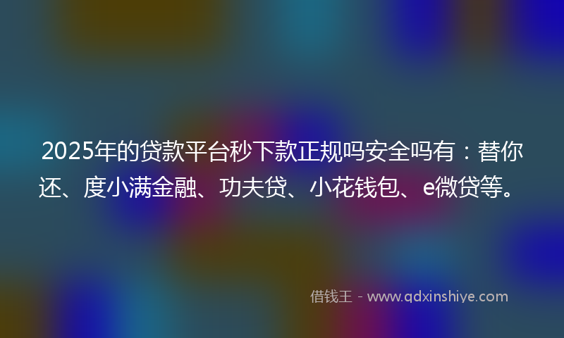 2025年的贷款平台秒下款正规吗安全吗有：替你还、度小满金融、功夫贷、小花钱包、e微贷等。