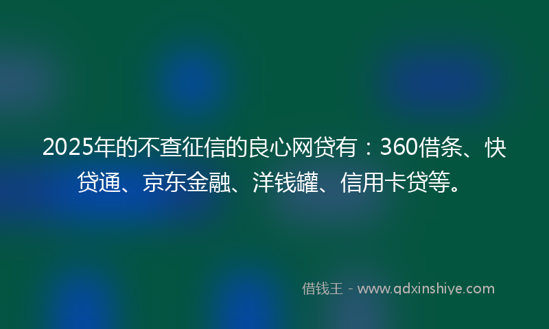 2025年的不查征信的良心网贷有：360借条、快贷通、京东金融、洋钱罐、信用卡贷等。