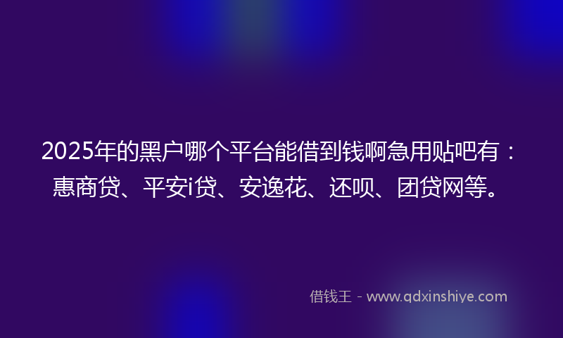 2025年的黑户哪个平台能借到钱啊急用贴吧有：惠商贷、平安i贷、安逸花、还呗、团贷网等。