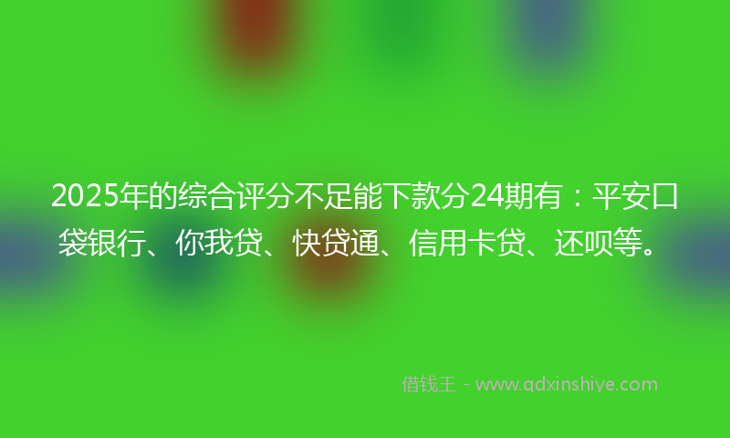 2025年的综合评分不足能下款分24期有：平安口袋银行、你我贷、快贷通、信用卡贷、还呗等。