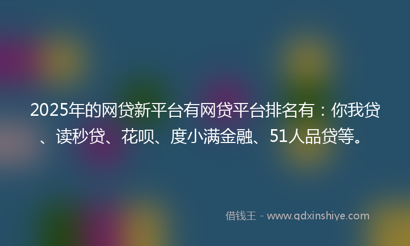 2025年的网贷新平台有网贷平台排名有：你我贷、读秒贷、花呗、度小满金融、51人品贷等。