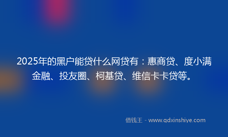 2025年的黑户能贷什么网贷有：惠商贷、度小满金融、投友圈、柯基贷、维信卡卡贷等。