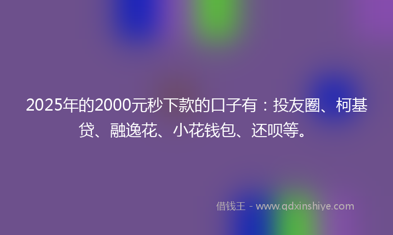 2025年的2000元秒下款的口子有：投友圈、柯基贷、融逸花、小花钱包、还呗等。
