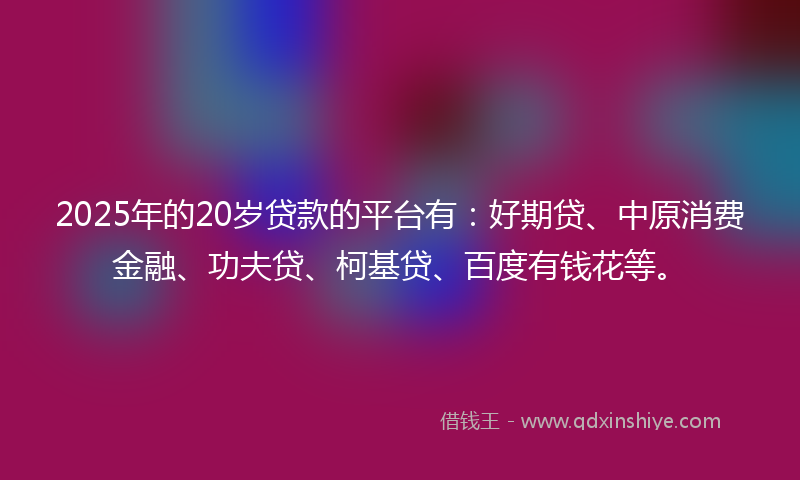 2025年的20岁贷款的平台有：好期贷、中原消费金融、功夫贷、柯基贷、百度有钱花等。