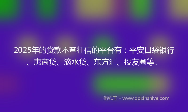 2025年的贷款不查征信的平台有：平安口袋银行、惠商贷、滴水贷、东方汇、投友圈等。