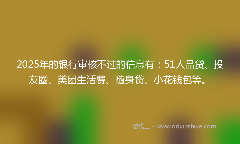 2025年的银行审核不过的信息有：51人品贷、投友圈、美团生活费、随身贷、小花钱包等。