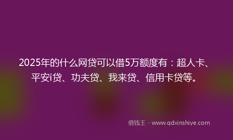 2025年的什么网贷可以借5万额度有：超人卡、平安i贷、功夫贷、我来贷、信用卡贷等。