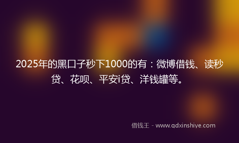 2025年的黑口子秒下1000的有：微博借钱、读秒贷、花呗、平安i贷、洋钱罐等。