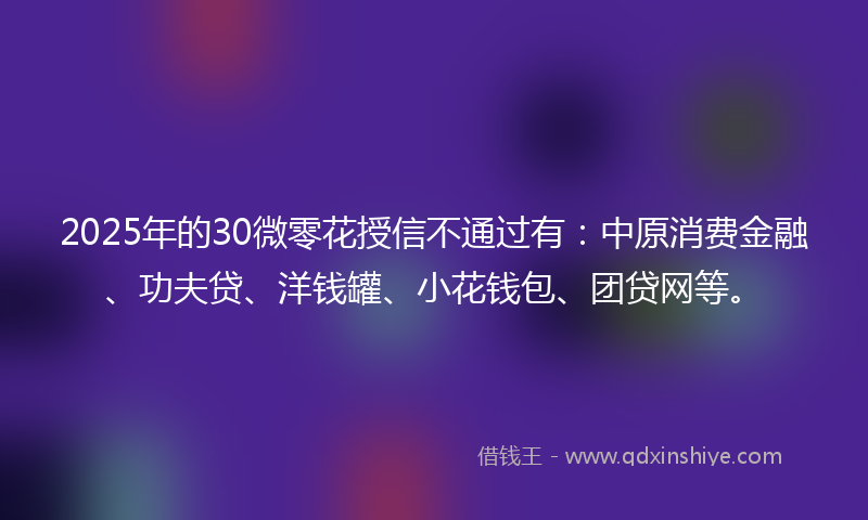 2025年的30微零花授信不通过有：中原消费金融、功夫贷、洋钱罐、小花钱包、团贷网等。