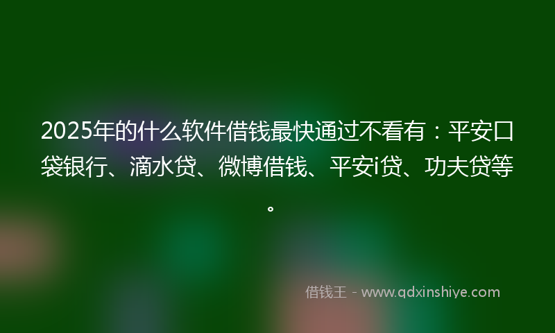 2025年的什么软件借钱最快通过不看有：平安口袋银行、滴水贷、微博借钱、平安i贷、功夫贷等。