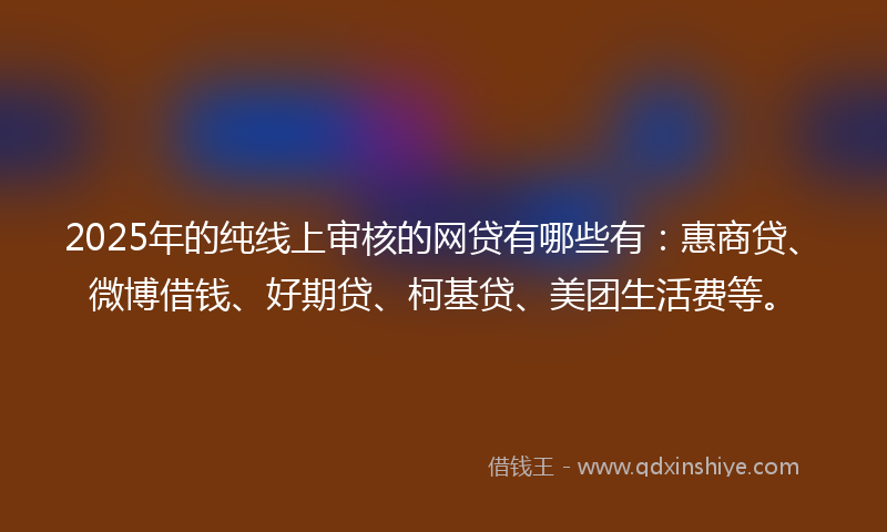 2025年的纯线上审核的网贷有哪些有：惠商贷、微博借钱、好期贷、柯基贷、美团生活费等。
