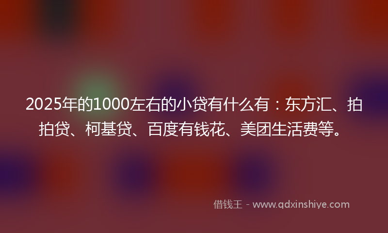 2025年的1000左右的小贷有什么有：东方汇、拍拍贷、柯基贷、百度有钱花、美团生活费等。