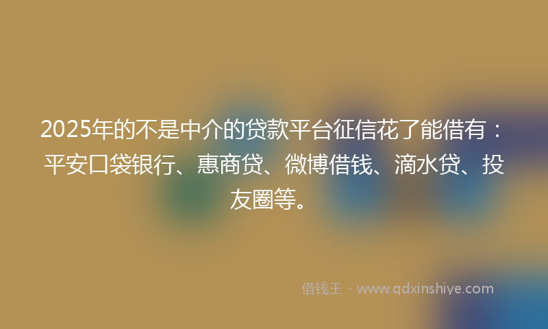 2025年的不是中介的贷款平台征信花了能借有：平安口袋银行、惠商贷、微博借钱、滴水贷、投友圈等。