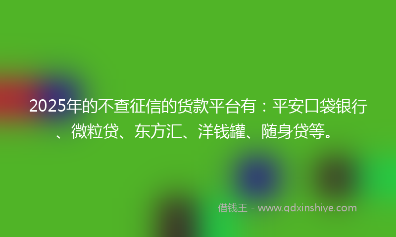 2025年的不查征信的货款平台有：平安口袋银行、微粒贷、东方汇、洋钱罐、随身贷等。
