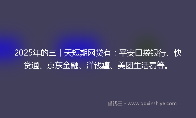 2025年的三十天短期网贷有：平安口袋银行、快贷通、京东金融、洋钱罐、美团生活费等。