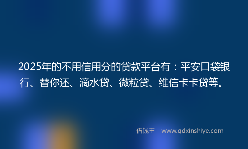 2025年的不用信用分的贷款平台有：平安口袋银行、替你还、滴水贷、微粒贷、维信卡卡贷等。