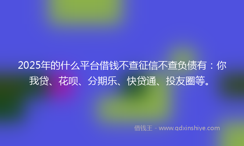2025年的什么平台借钱不查征信不查负债有：你我贷、花呗、分期乐、快贷通、投友圈等。
