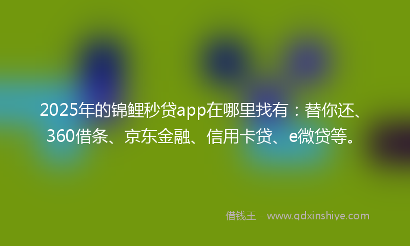 2025年的锦鲤秒贷app在哪里找有：替你还、360借条、京东金融、信用卡贷、e微贷等。