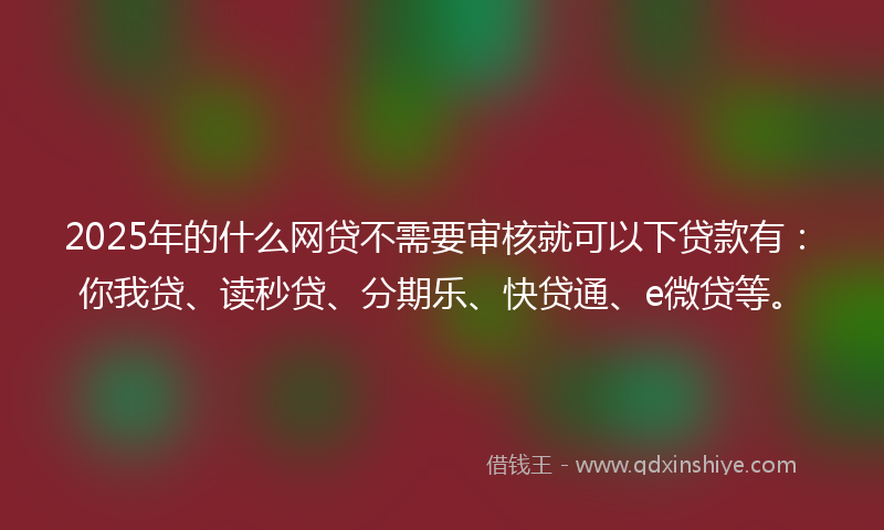 2025年的什么网贷不需要审核就可以下贷款有：你我贷、读秒贷、分期乐、快贷通、e微贷等。