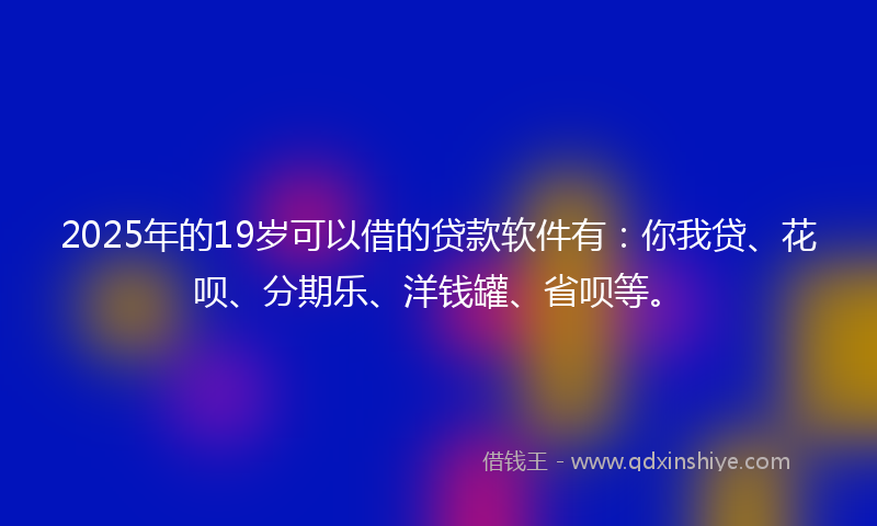 2025年的19岁可以借的贷款软件有：你我贷、花呗、分期乐、洋钱罐、省呗等。