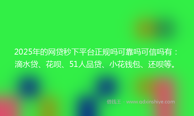 2025年的网贷秒下平台正规吗可靠吗可信吗有：滴水贷、花呗、51人品贷、小花钱包、还呗等。