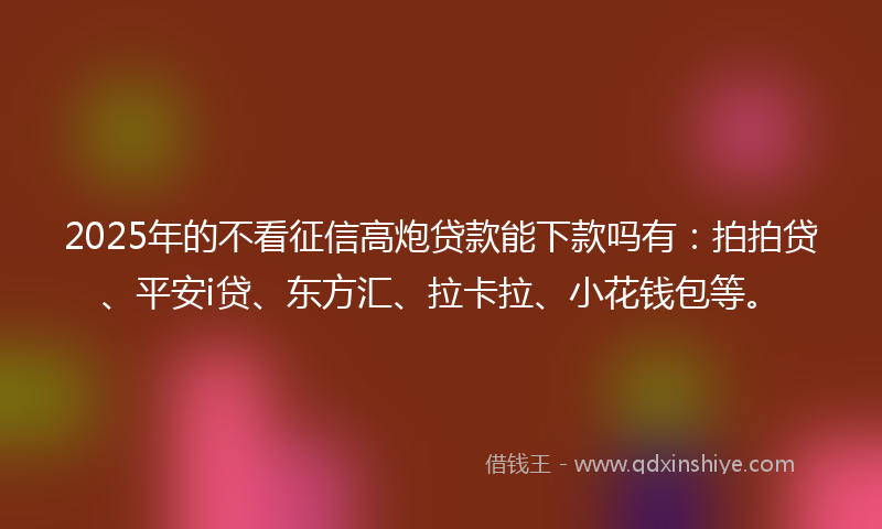 2025年的不看征信高炮贷款能下款吗有：拍拍贷、平安i贷、东方汇、拉卡拉、小花钱包等。