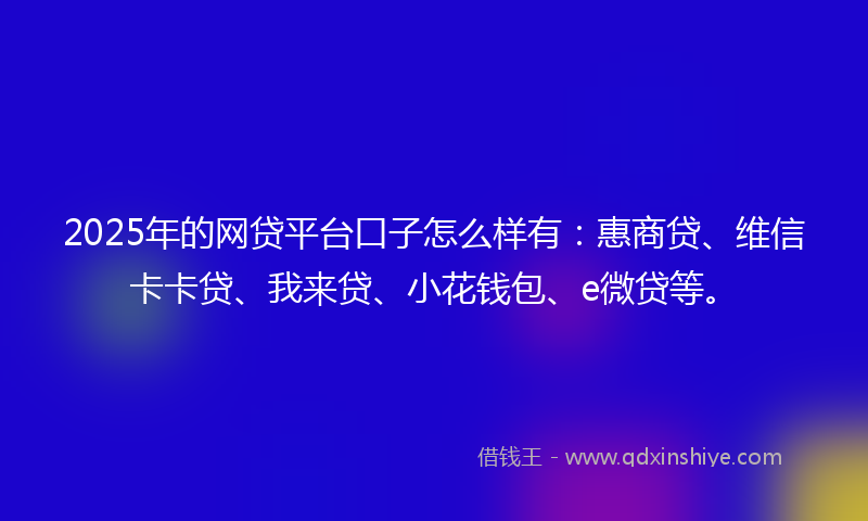 2025年的网贷平台口子怎么样有：惠商贷、维信卡卡贷、我来贷、小花钱包、e微贷等。