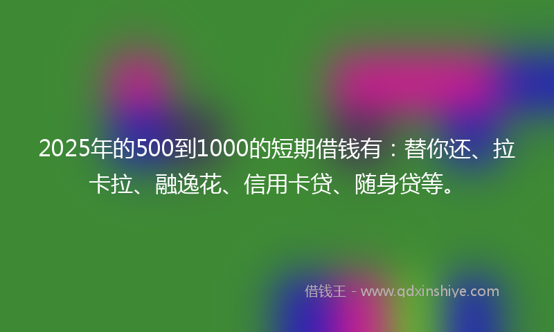 2025年的500到1000的短期借钱有：替你还、拉卡拉、融逸花、信用卡贷、随身贷等。